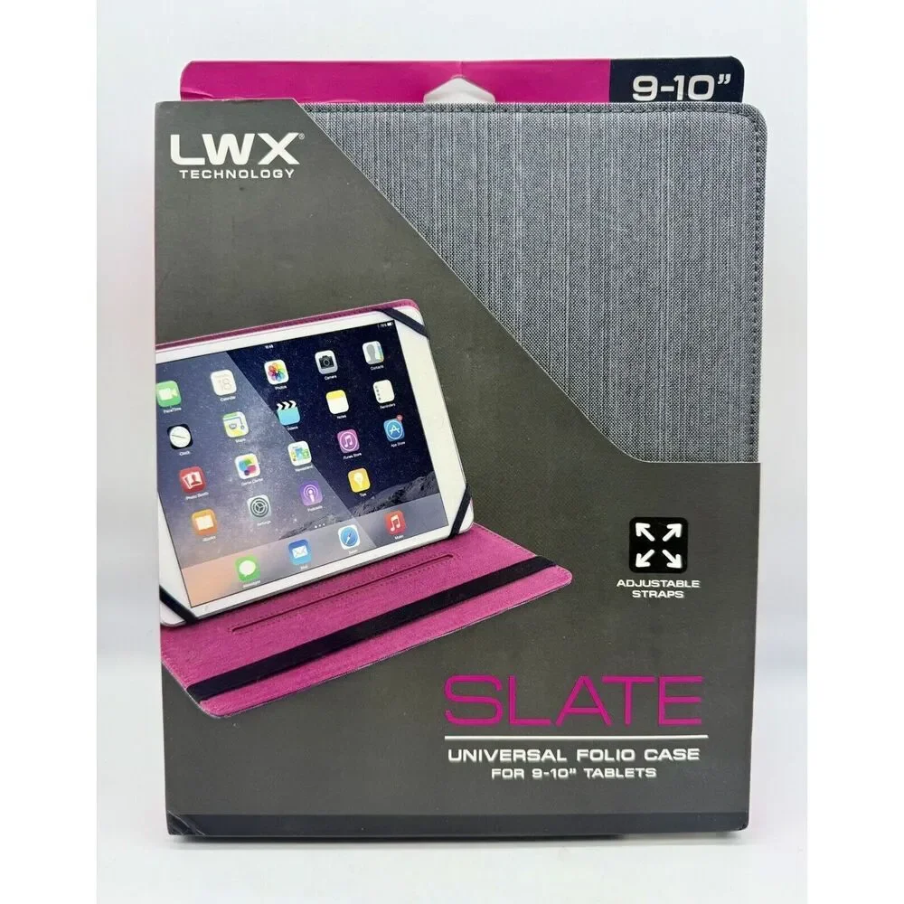 LWX Technology Slate Universal Folio Case‎ For 9-10 Inch Tablets Gray And Pink￼